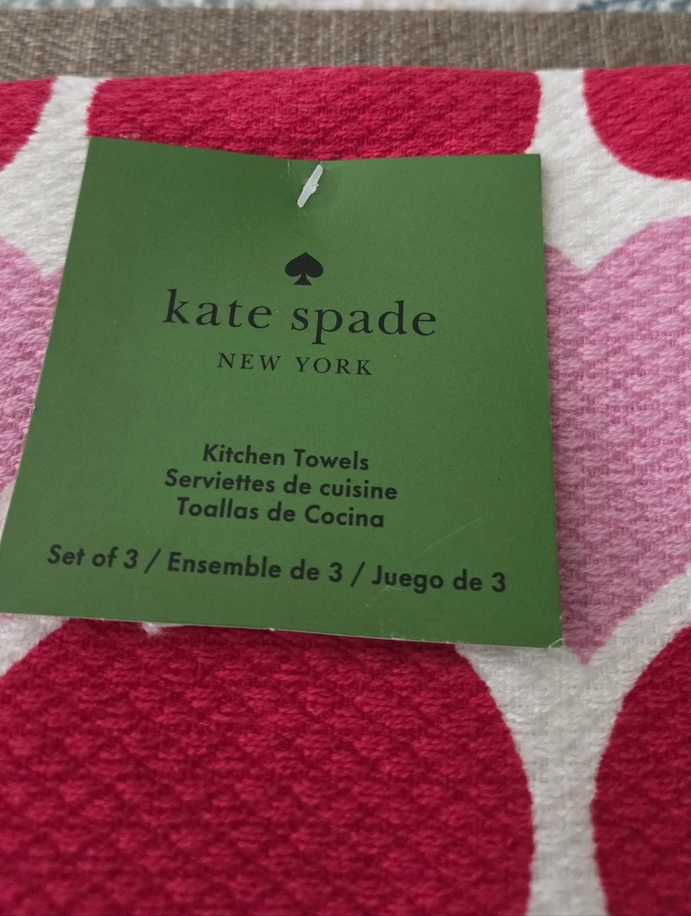 kate spade pink and red heart kitchen towels, Set Of Three